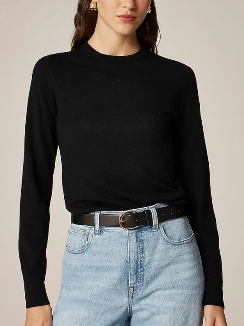 J. Crew Black Ribbed Crewneck Sweater 100% Merino Wool Jumper thin